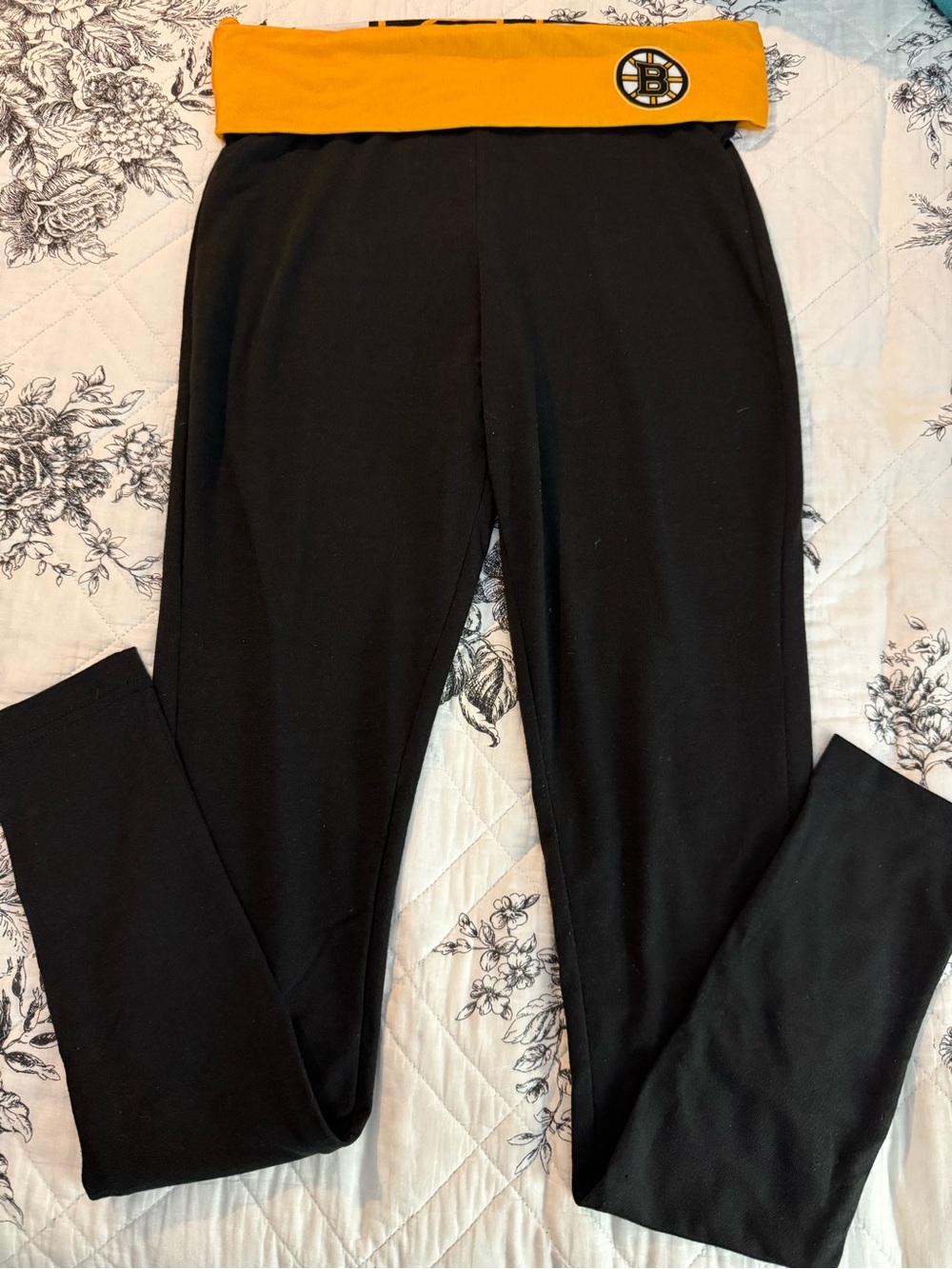 Black Leggings with Yellow Fold-Over Waistband and Team Patch